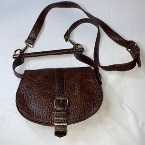 Free People Brown Textured Leather Crossbody Saddle Bag